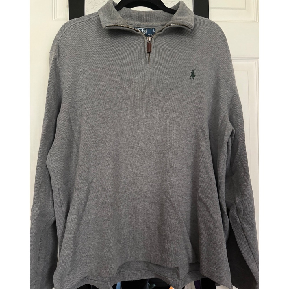 Polo Ralph Lauren Mens Gray 100% Cotton Quarter Zip Pullover Sweater Large